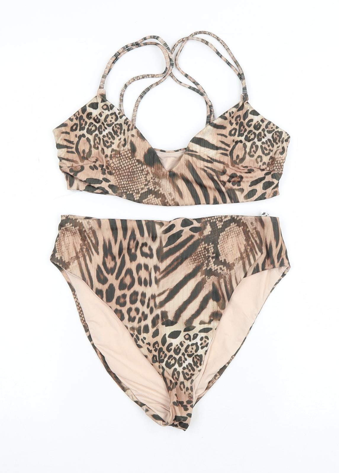 ASOS Womens Brown Animal Print Polyester Bikini Size 12 - Tiger, Leopard, Snake skin print