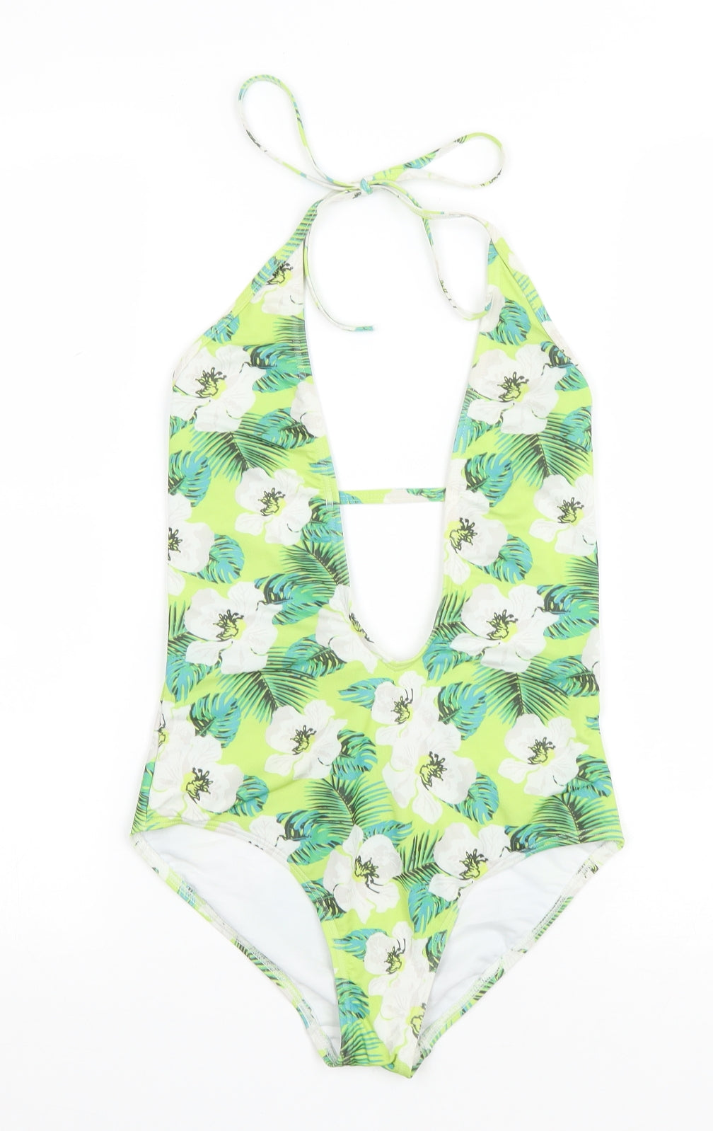 Misguideed Womens Green Floral Nylon One Piece Size 10