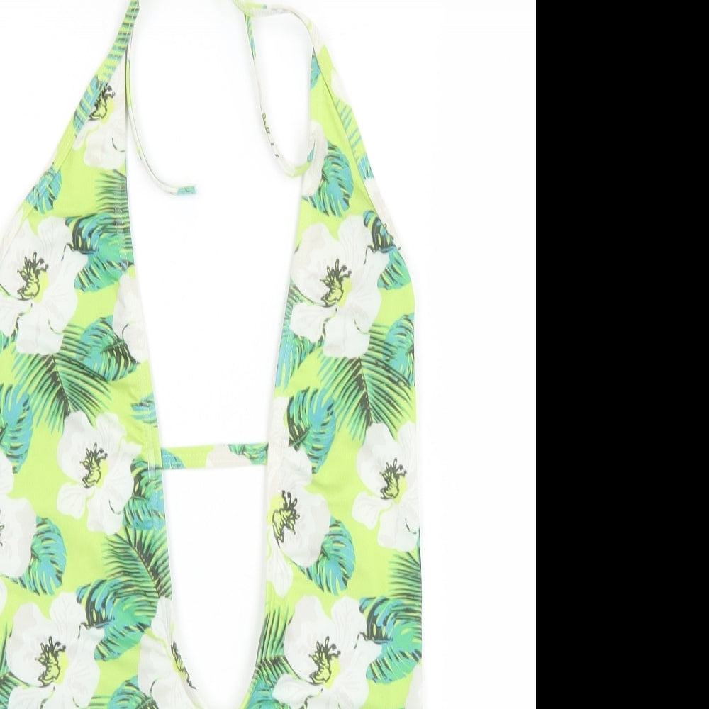 Misguideed Womens Green Floral Nylon One Piece Size 10