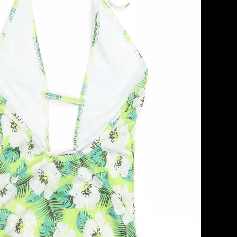 Misguideed Womens Green Floral Nylon One Piece Size 10