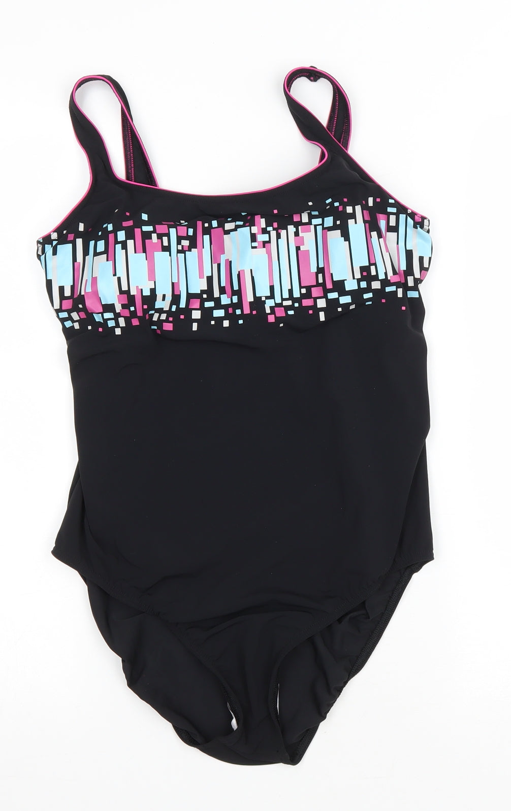 Marks and Spencer Womens Black Geometric Polyamide One Piece Size 16 - Rectangles