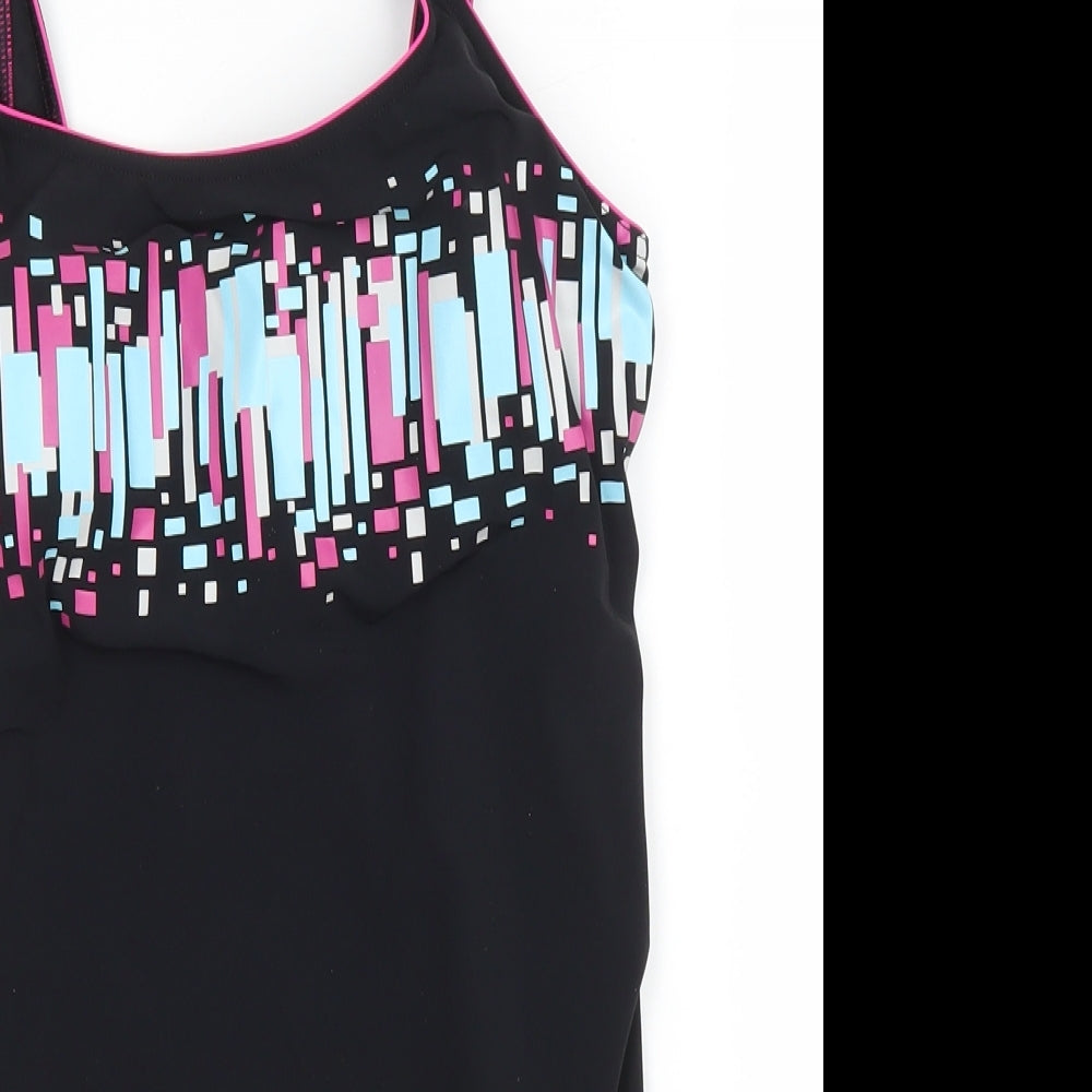 Marks and Spencer Womens Black Geometric Polyamide One Piece Size 16 - Rectangles