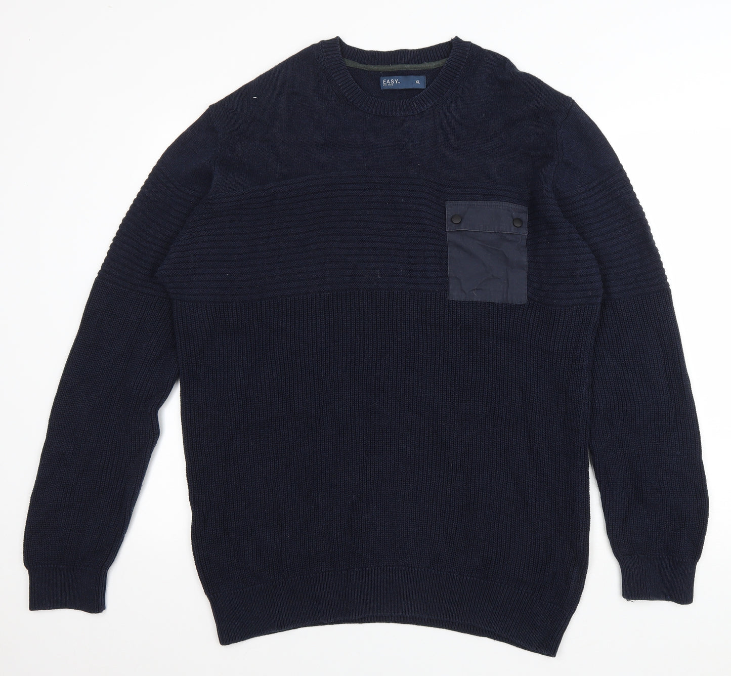 Easy Mens Blue Round Neck Cotton Pullover Jumper Size XL