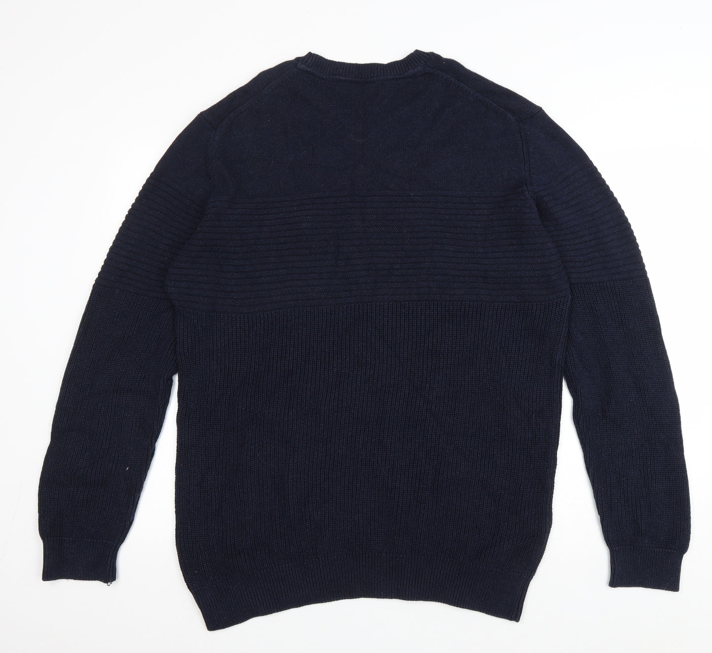 Easy Mens Blue Round Neck Cotton Pullover Jumper Size XL