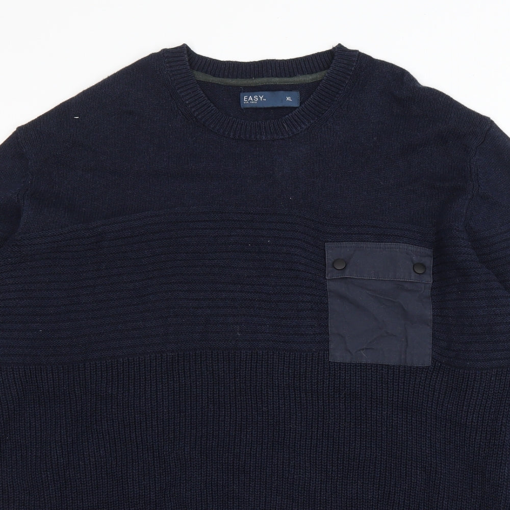 Easy Mens Blue Round Neck Cotton Pullover Jumper Size XL