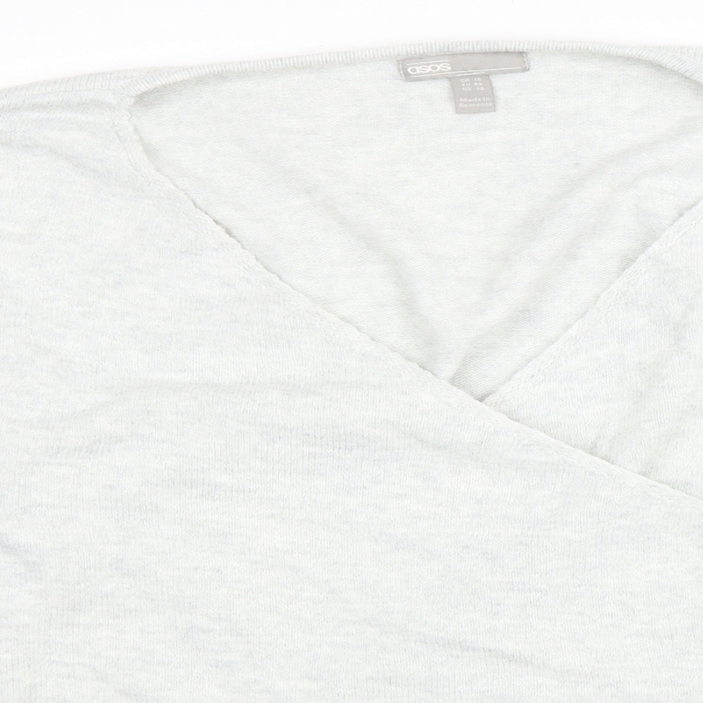 ASOS Womens Grey V-Neck Acrylic Wrap Jumper Size 18