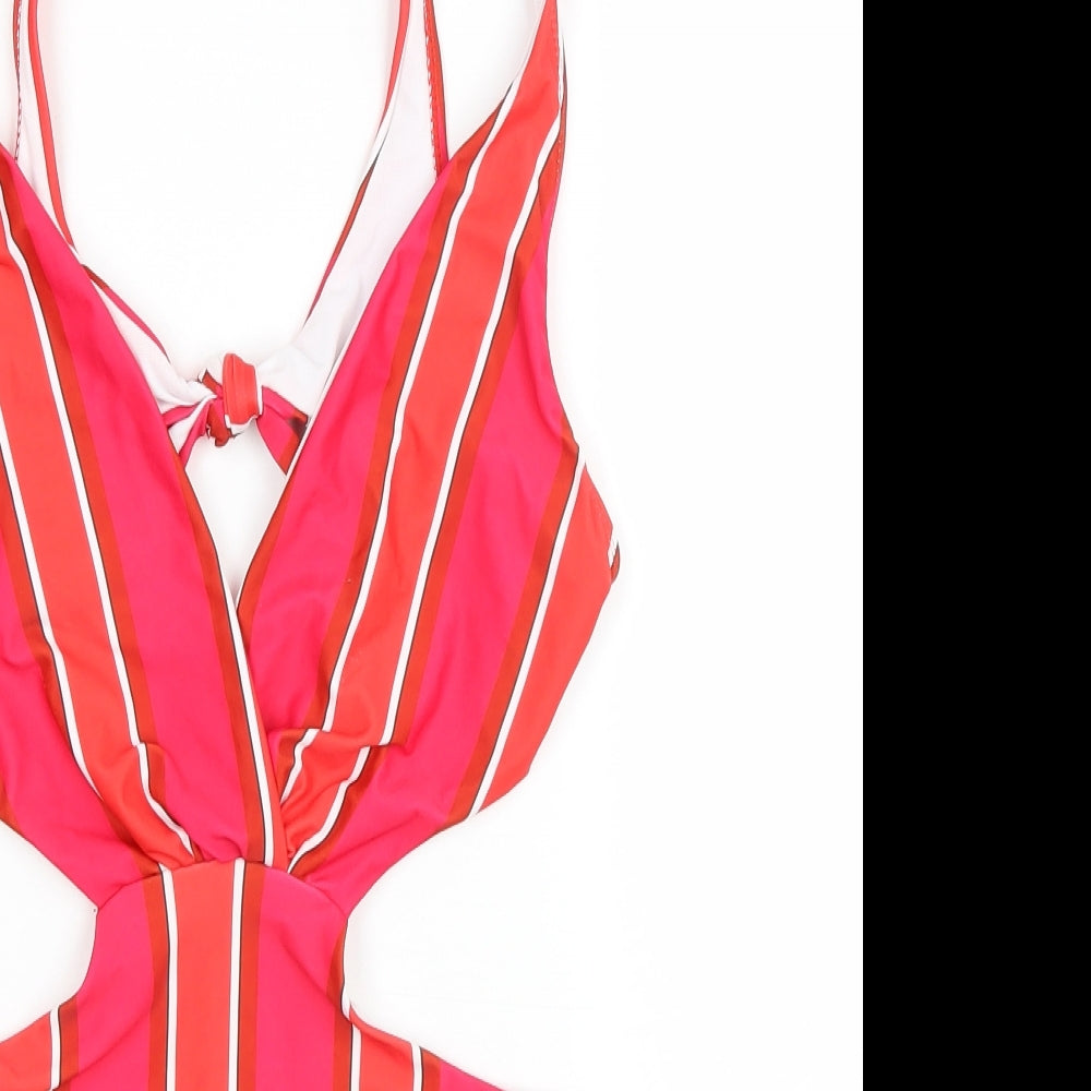 Misguided Womens Red Striped Polyester One Piece Size 8
