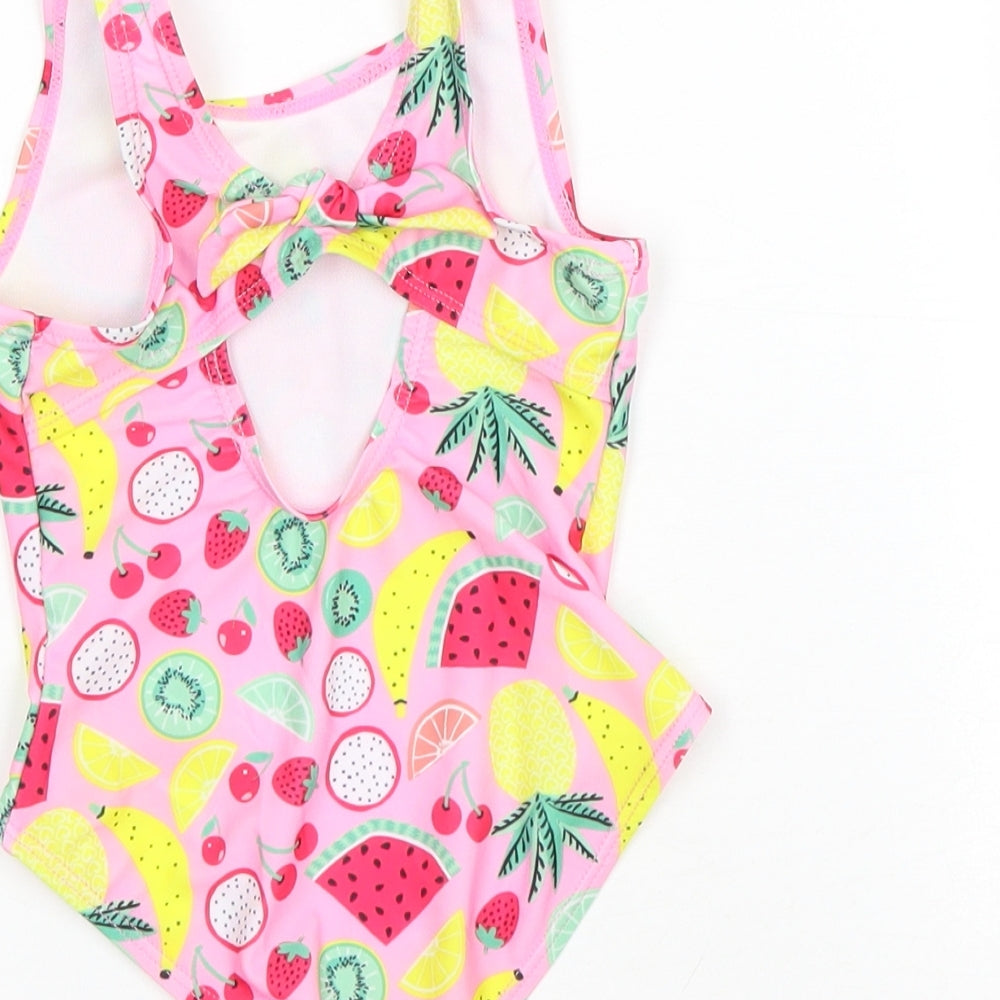 Primark Girls Pink Geometric Polyester Leotard One-Piece Size 2-3 Years Pullover - Fruit Swim Suit