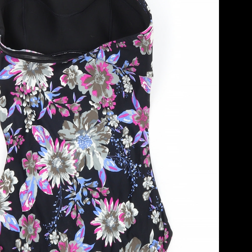 F&F Womens Black Floral Polyester One Piece Size 14