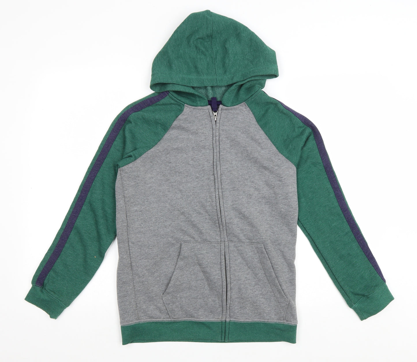 Cat & Jack Boys Green Colourblock Cotton Full Zip Hoodie Size 12-13 Years Zip
