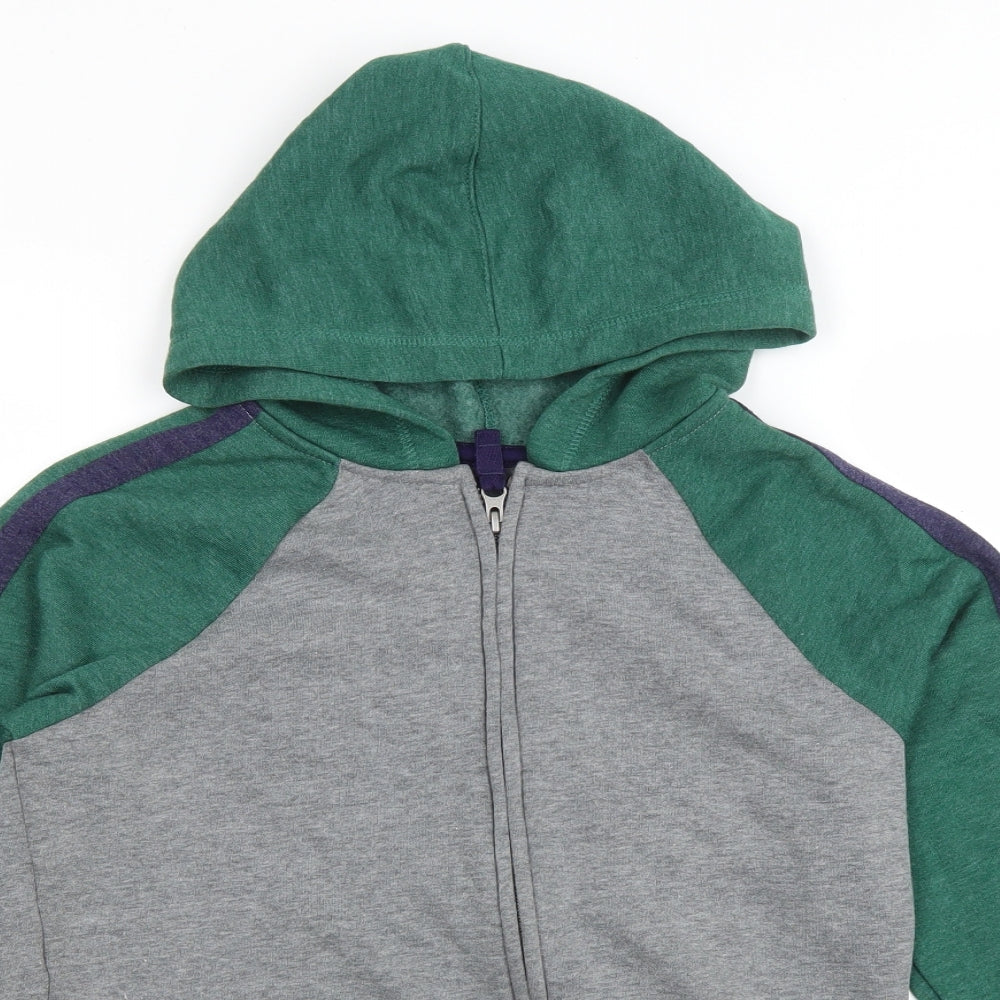 Cat & Jack Boys Green Colourblock Cotton Full Zip Hoodie Size 12-13 Years Zip