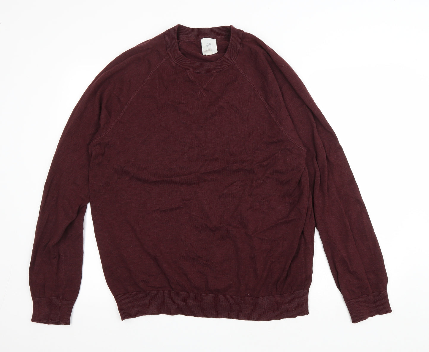 H&M Mens Red Round Neck Cotton Pullover Jumper Size XL
