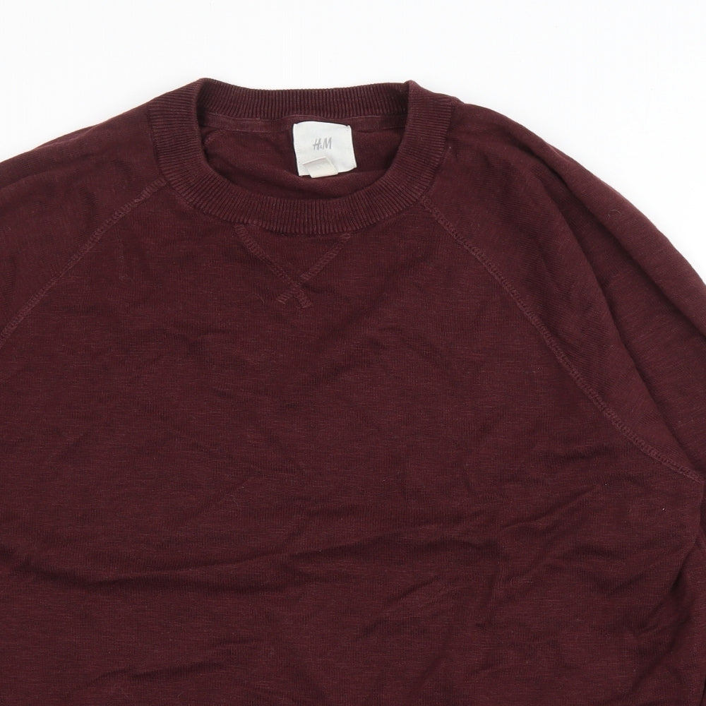H&M Mens Red Round Neck Cotton Pullover Jumper Size XL