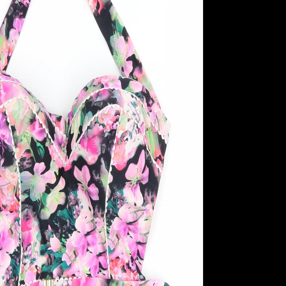 Very Womens Pink Floral Polyester One Piece Size L