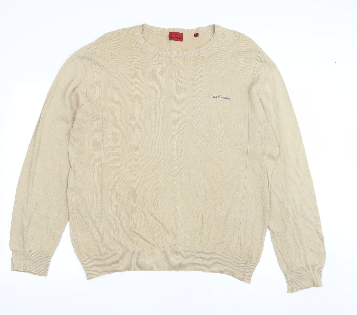 Pierre Cardin Mens Beige Round Neck Cotton Pullover Jumper Size XL