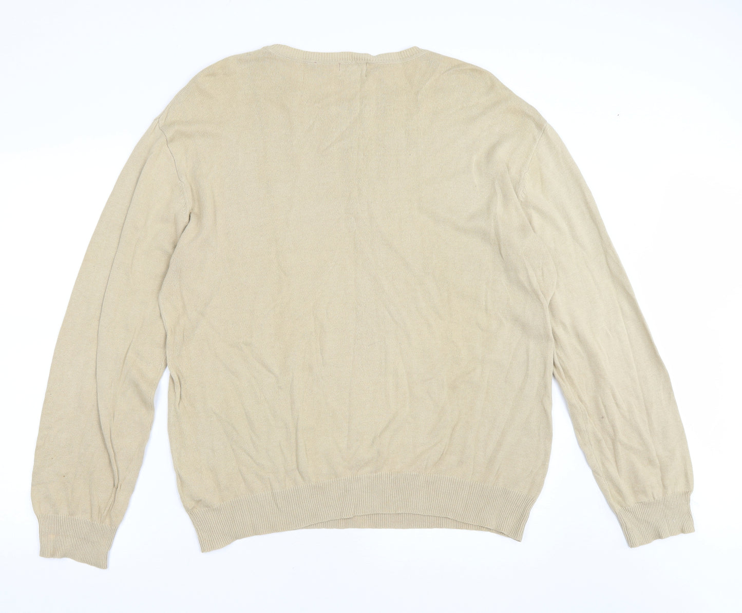 Pierre Cardin Mens Beige Round Neck Cotton Pullover Jumper Size XL