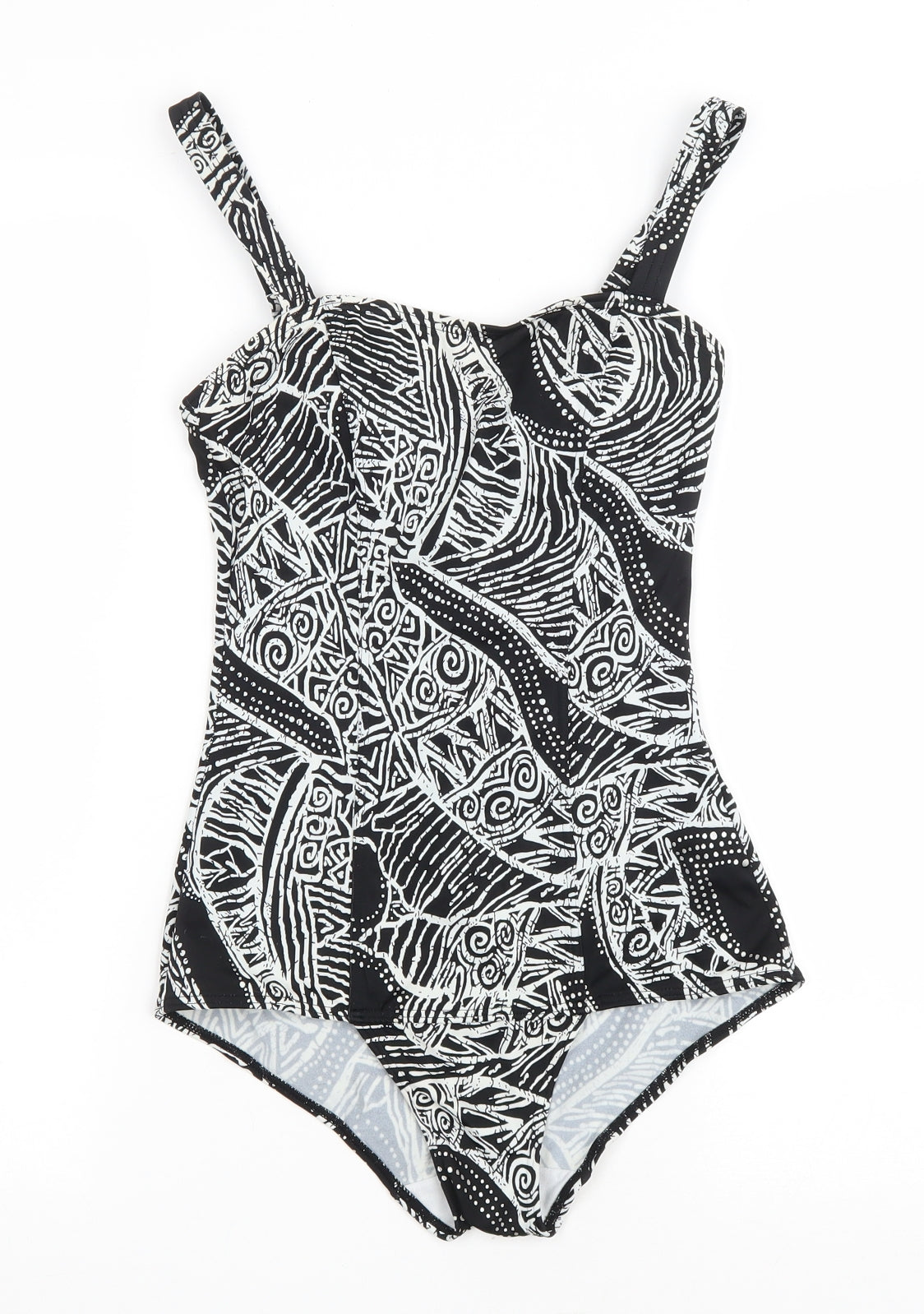 Riviera Womens Black Geometric Polyester One Piece Size 10