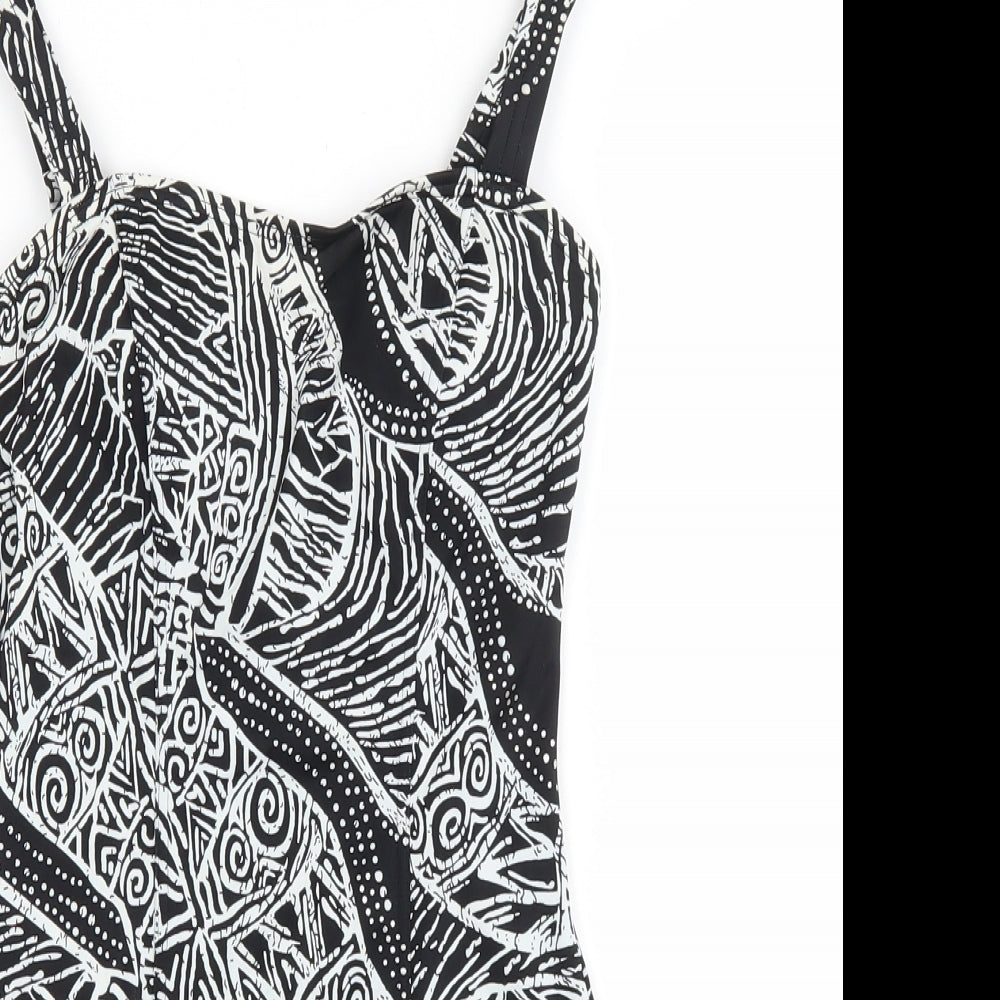 Riviera Womens Black Geometric Polyester One Piece Size 10