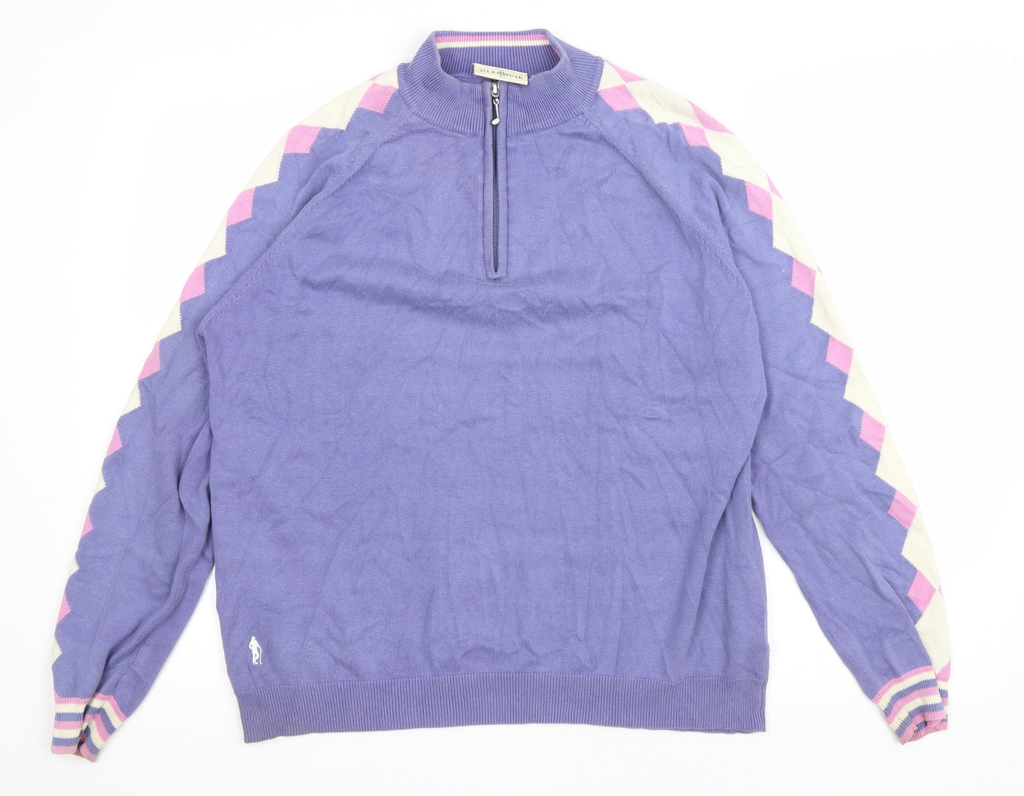 Glenmuir Womens Purple High Neck Argyle/Diamond Cotton Pullover Jumper Size XL