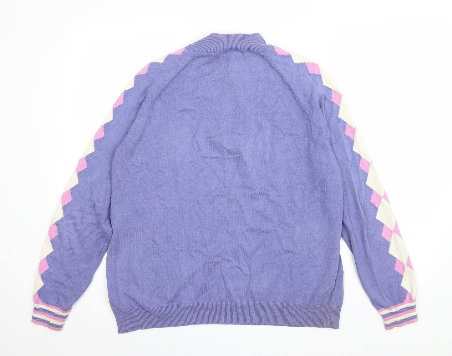 Glenmuir Womens Purple High Neck Argyle/Diamond Cotton Pullover Jumper Size XL