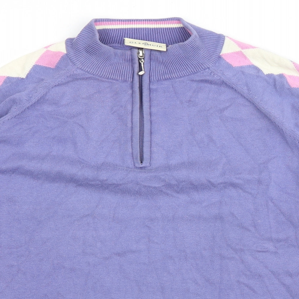 Glenmuir Womens Purple High Neck Argyle/Diamond Cotton Pullover Jumper Size XL