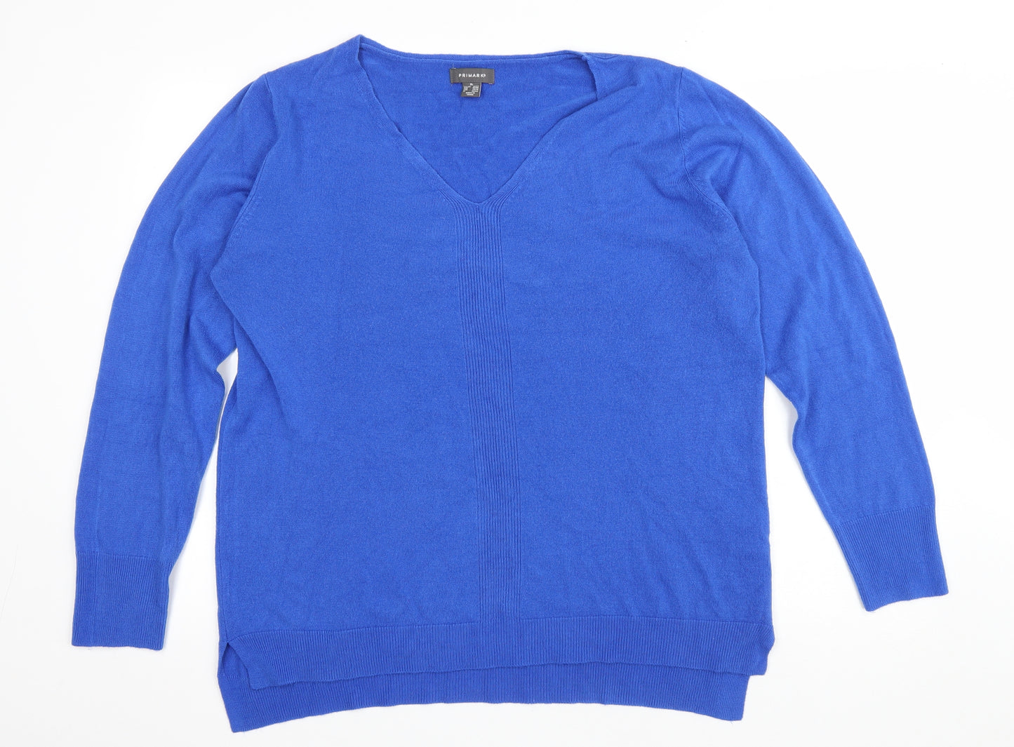 Primark Womens Blue V-Neck Acrylic Pullover Jumper Size XL
