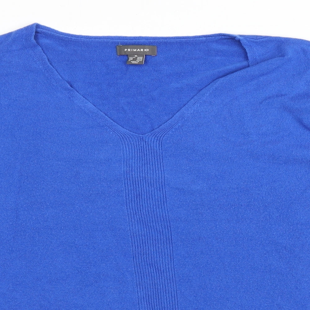 Primark Womens Blue V-Neck Acrylic Pullover Jumper Size XL