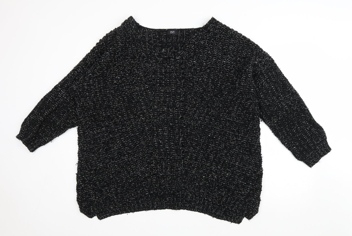 F&F Womens Black V-Neck Acrylic Pullover Jumper Size 14