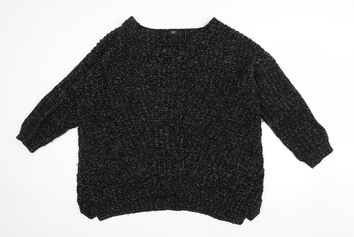F&F Womens Black V-Neck Acrylic Pullover Jumper Size 14