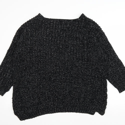 F&F Womens Black V-Neck Acrylic Pullover Jumper Size 14