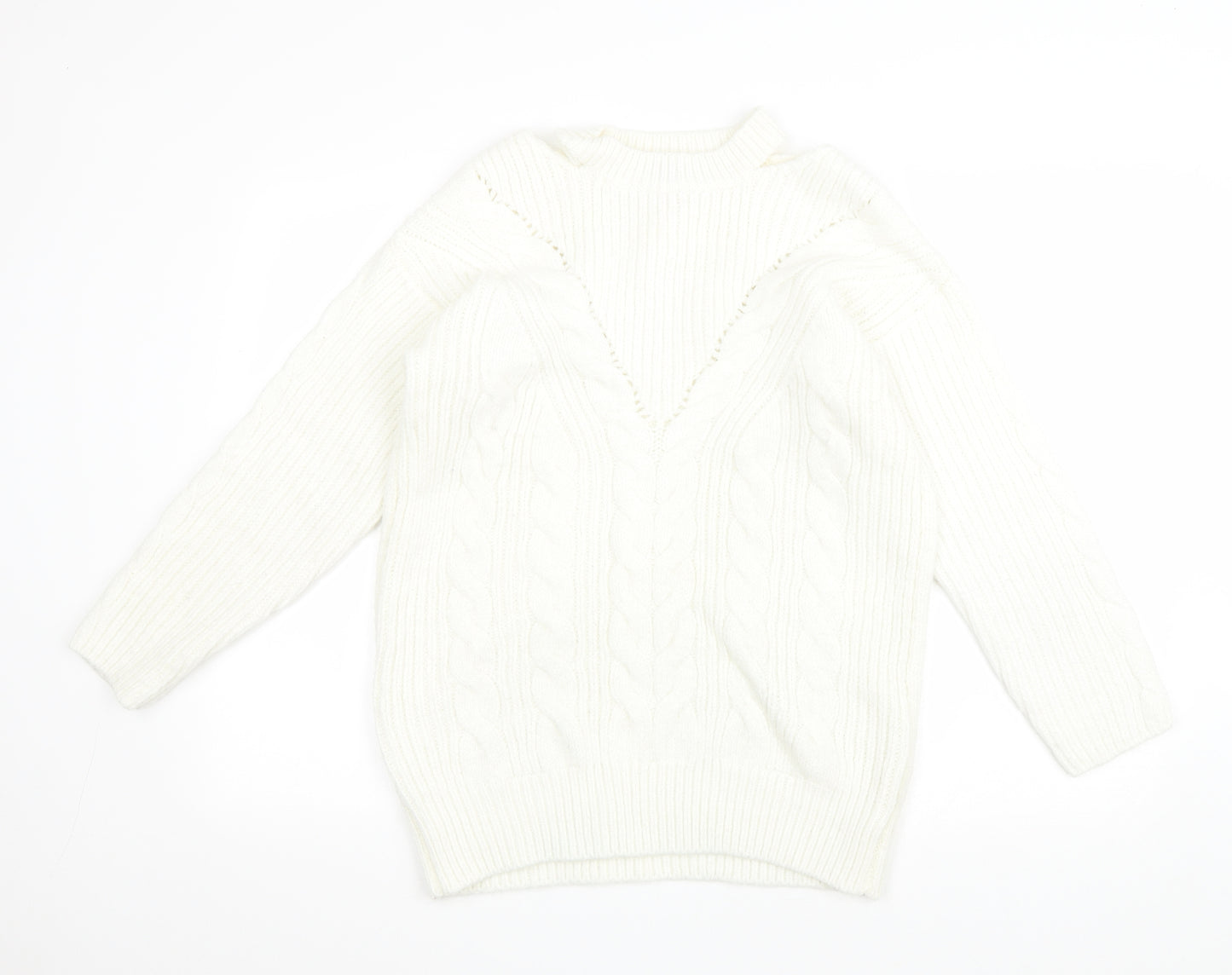 F&F Womens White Round Neck Acrylic Pullover Jumper Size 14 - Cold shoulder