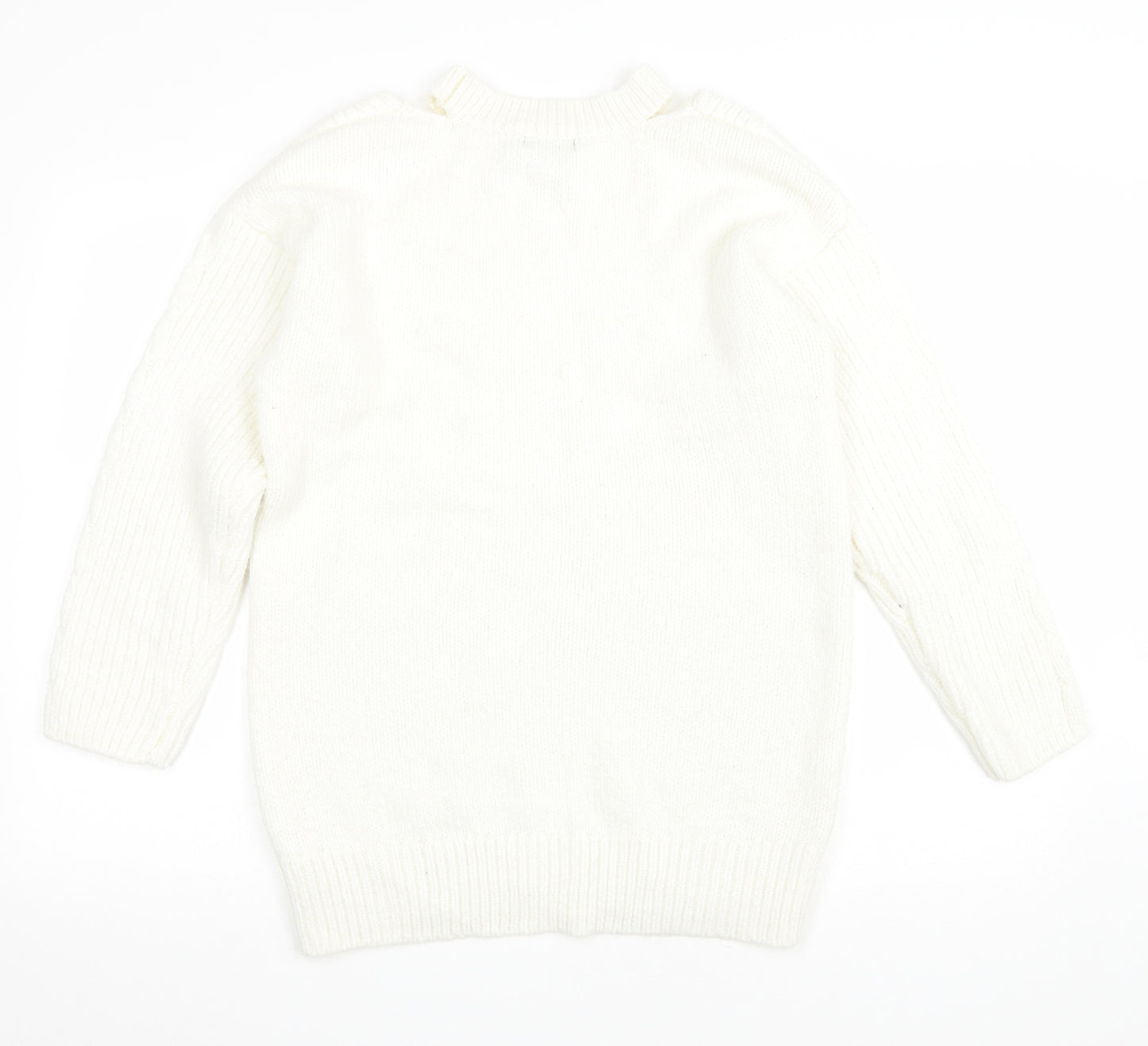 F&F Womens White Round Neck Acrylic Pullover Jumper Size 14 - Cold shoulder