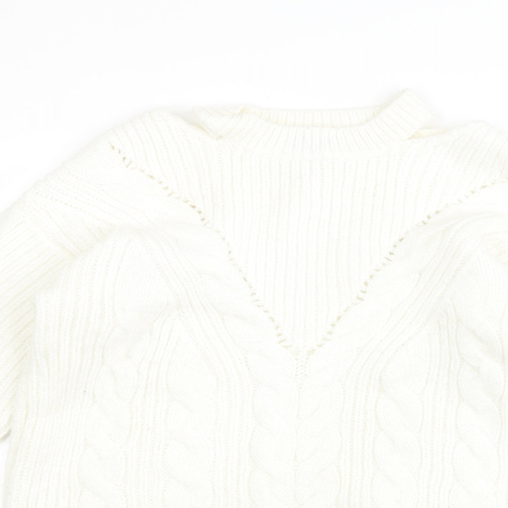F&F Womens White Round Neck Acrylic Pullover Jumper Size 14 - Cold shoulder