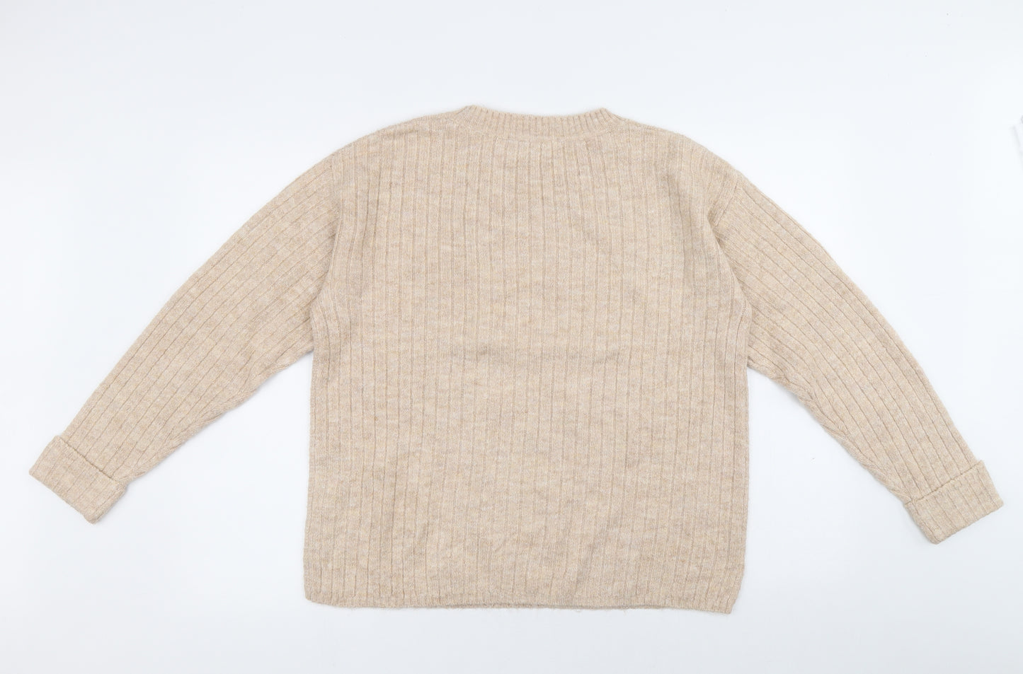 George Womens Beige Crew Neck Acrylic Henley Jumper Size M - 3 silver buttons on the side