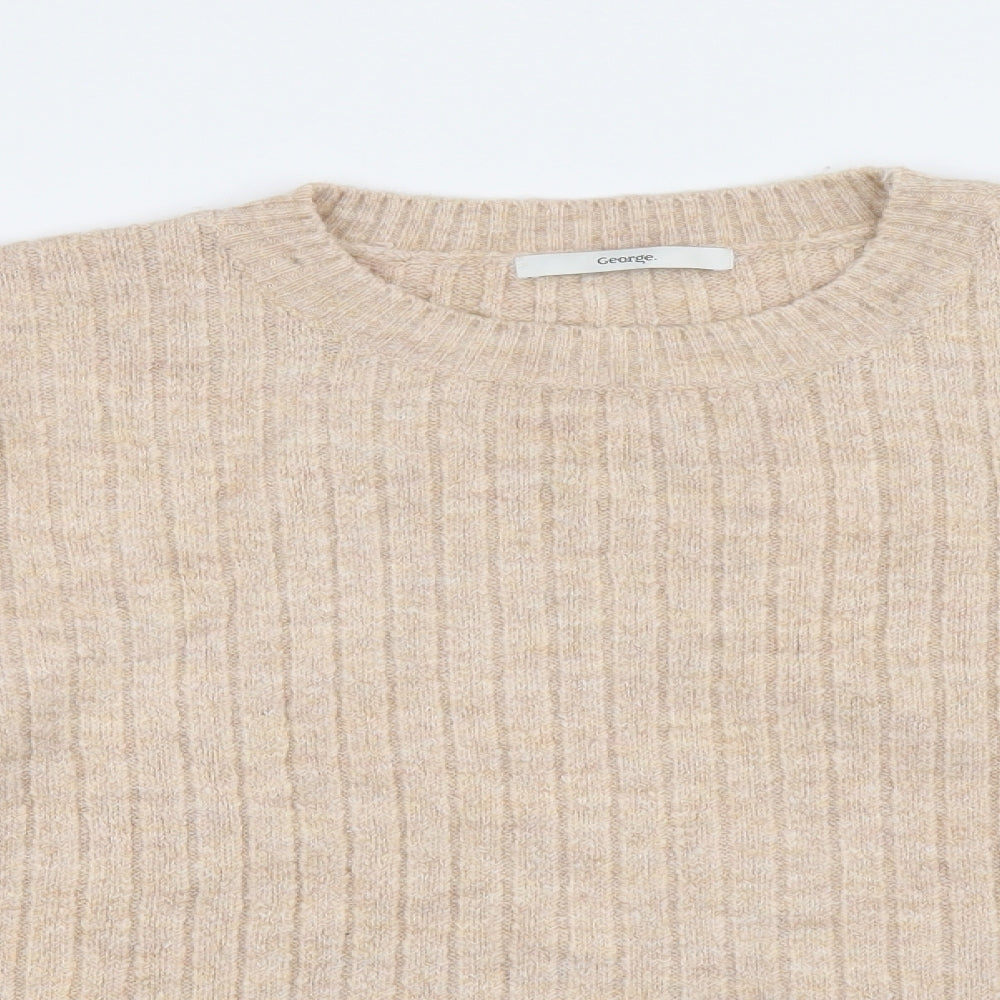 George Womens Beige Crew Neck Acrylic Henley Jumper Size M - 3 silver buttons on the side