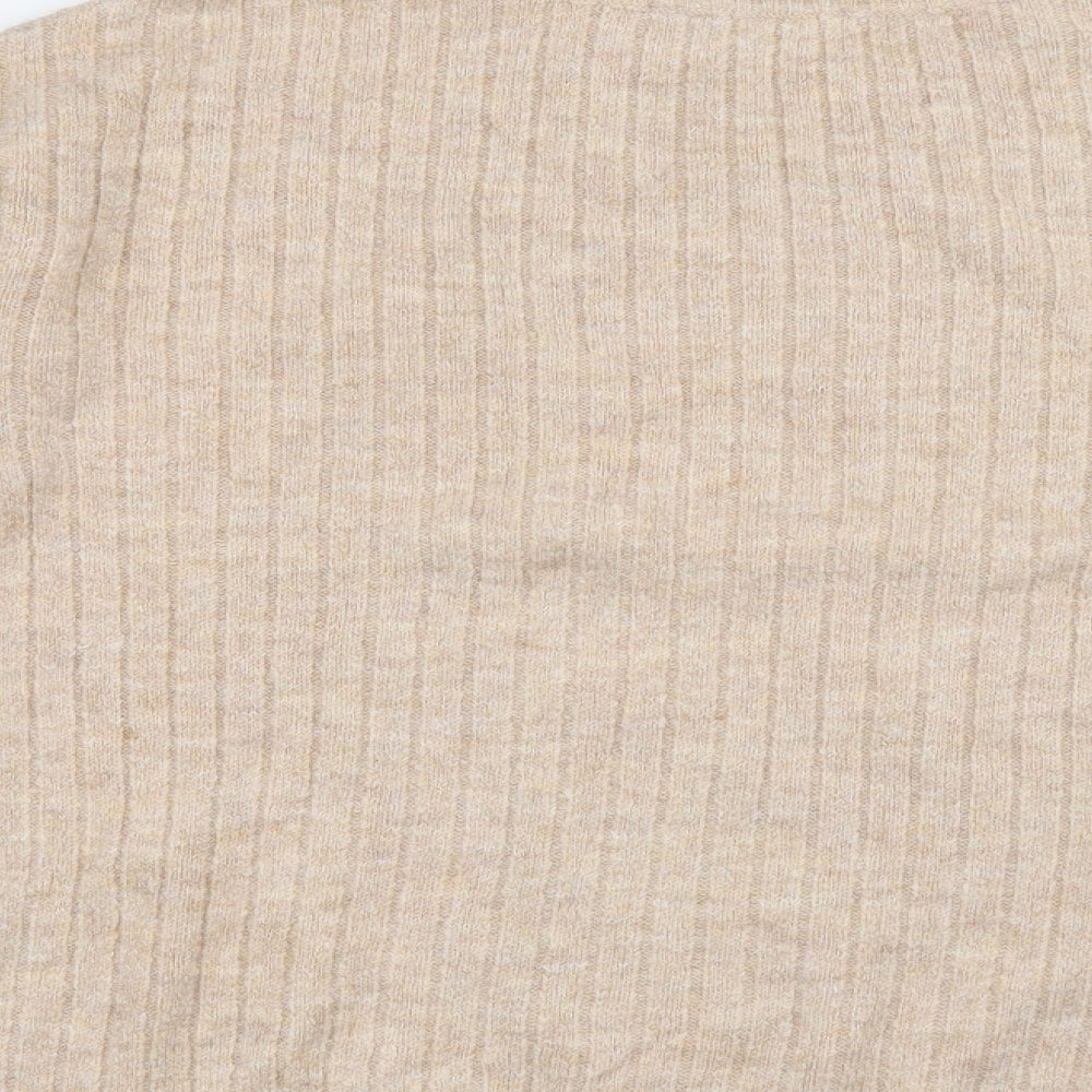 George Womens Beige Crew Neck Acrylic Henley Jumper Size M - 3 silver buttons on the side