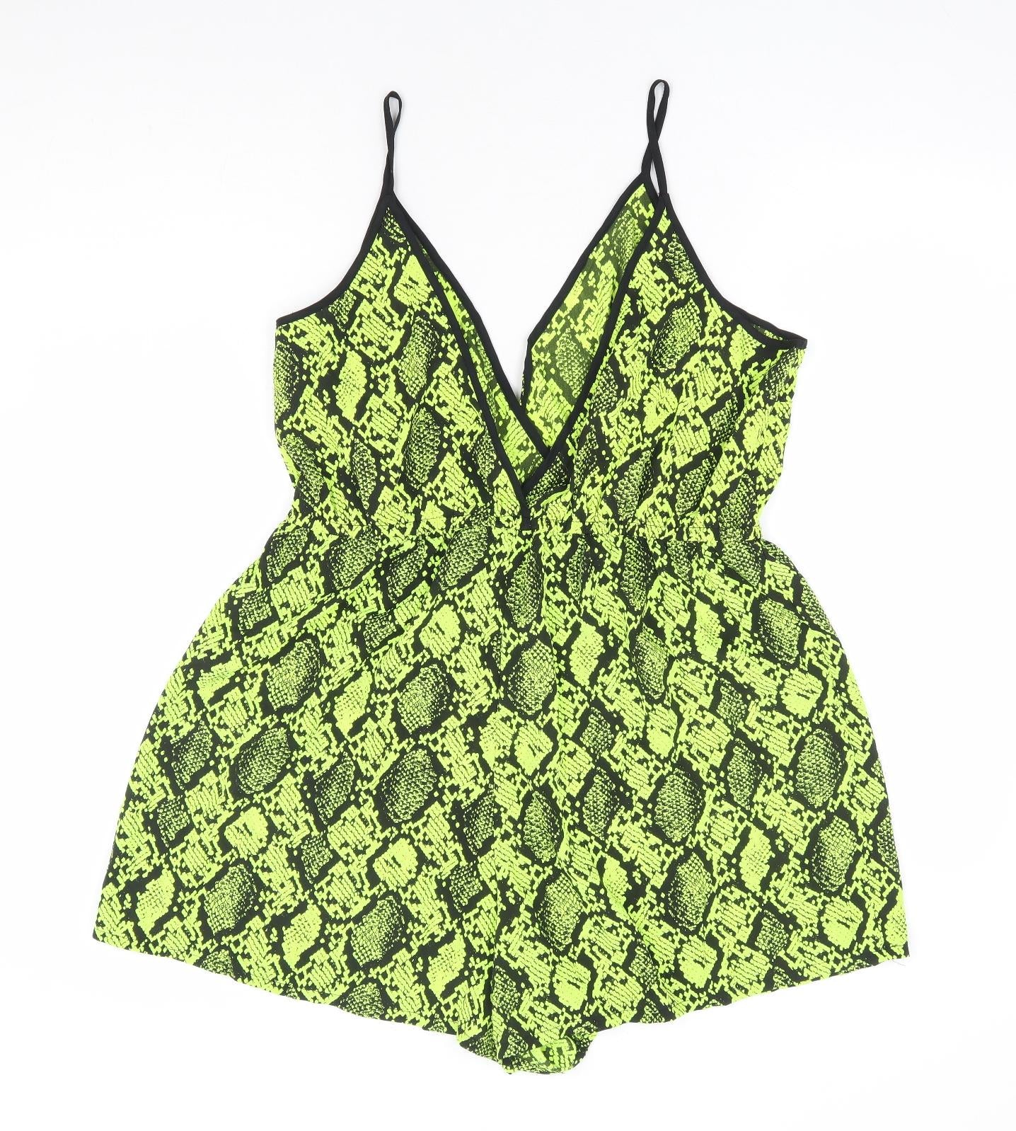 New Look Womens Green Animal Print Polyester Playsuit One-Piece Size L L9 in Pullover - Snake Skin Print