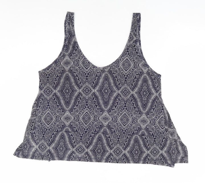 H&M Womens Blue Geometric Polyester Basic Tank Size L Scoop Neck
