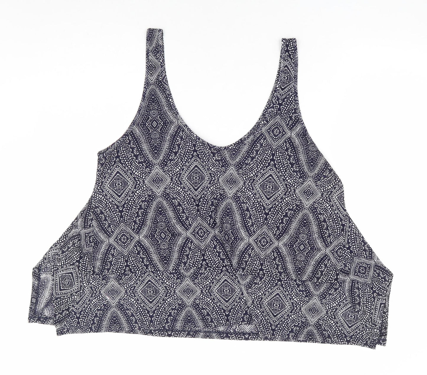 H&M Womens Blue Geometric Polyester Basic Tank Size L Scoop Neck