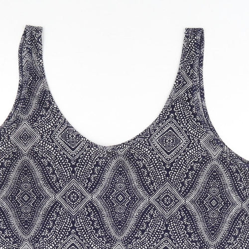 H&M Womens Blue Geometric Polyester Basic Tank Size L Scoop Neck