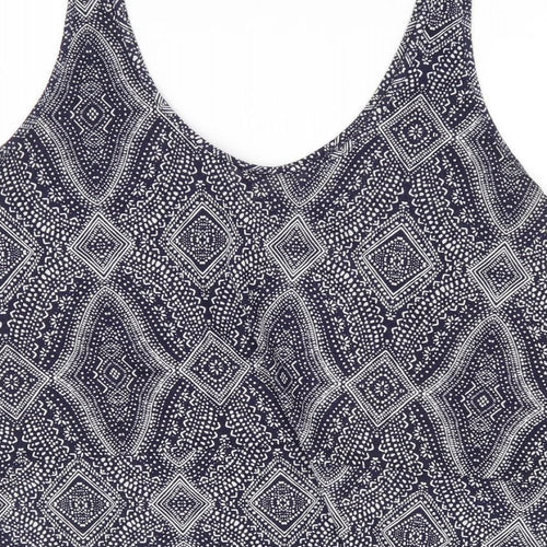 H&M Womens Blue Geometric Polyester Basic Tank Size L Scoop Neck