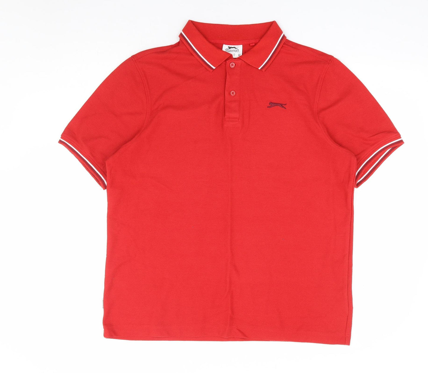 Slazenger Mens Red Polyester Polo Size L Collared Button