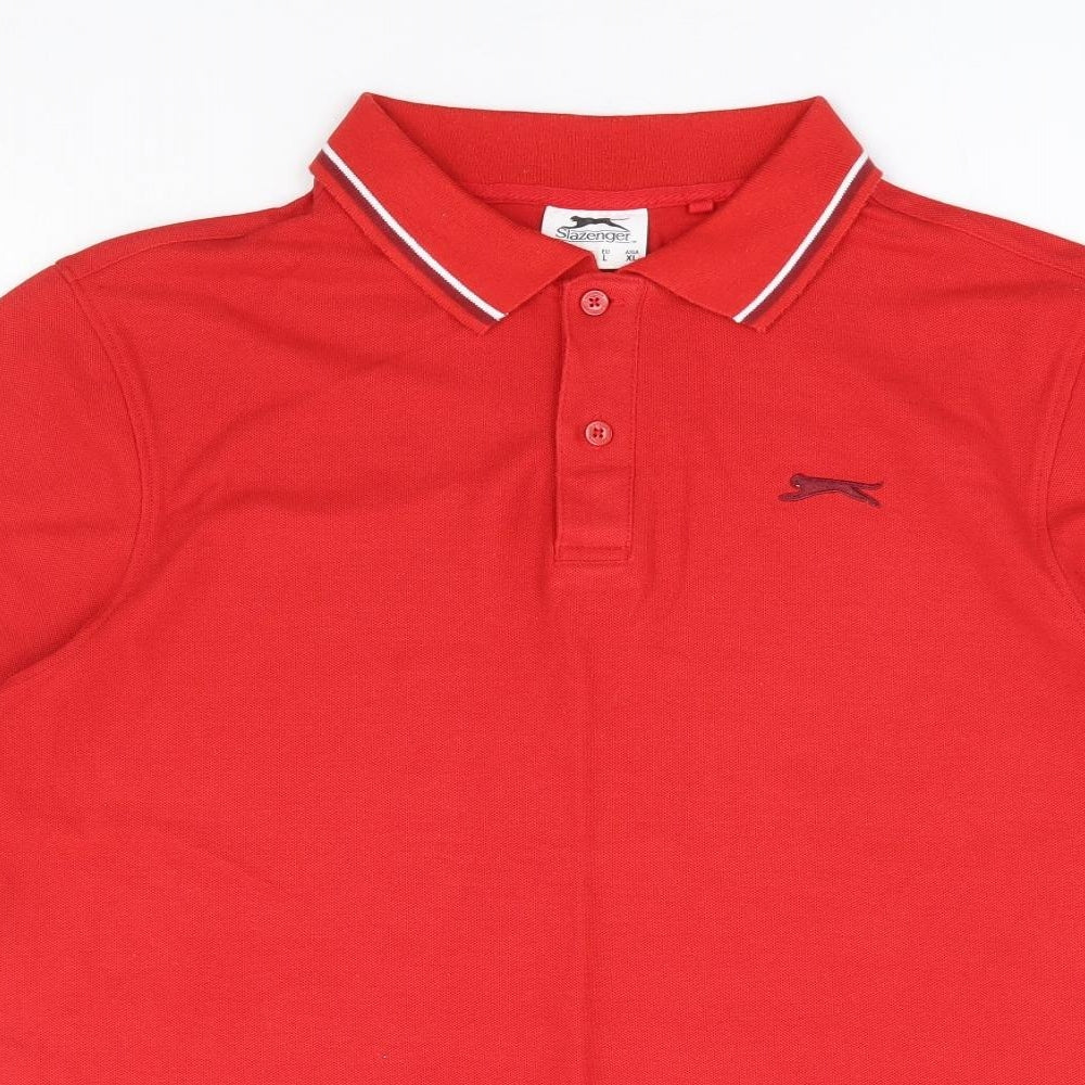 Slazenger Mens Red Polyester Polo Size L Collared Button