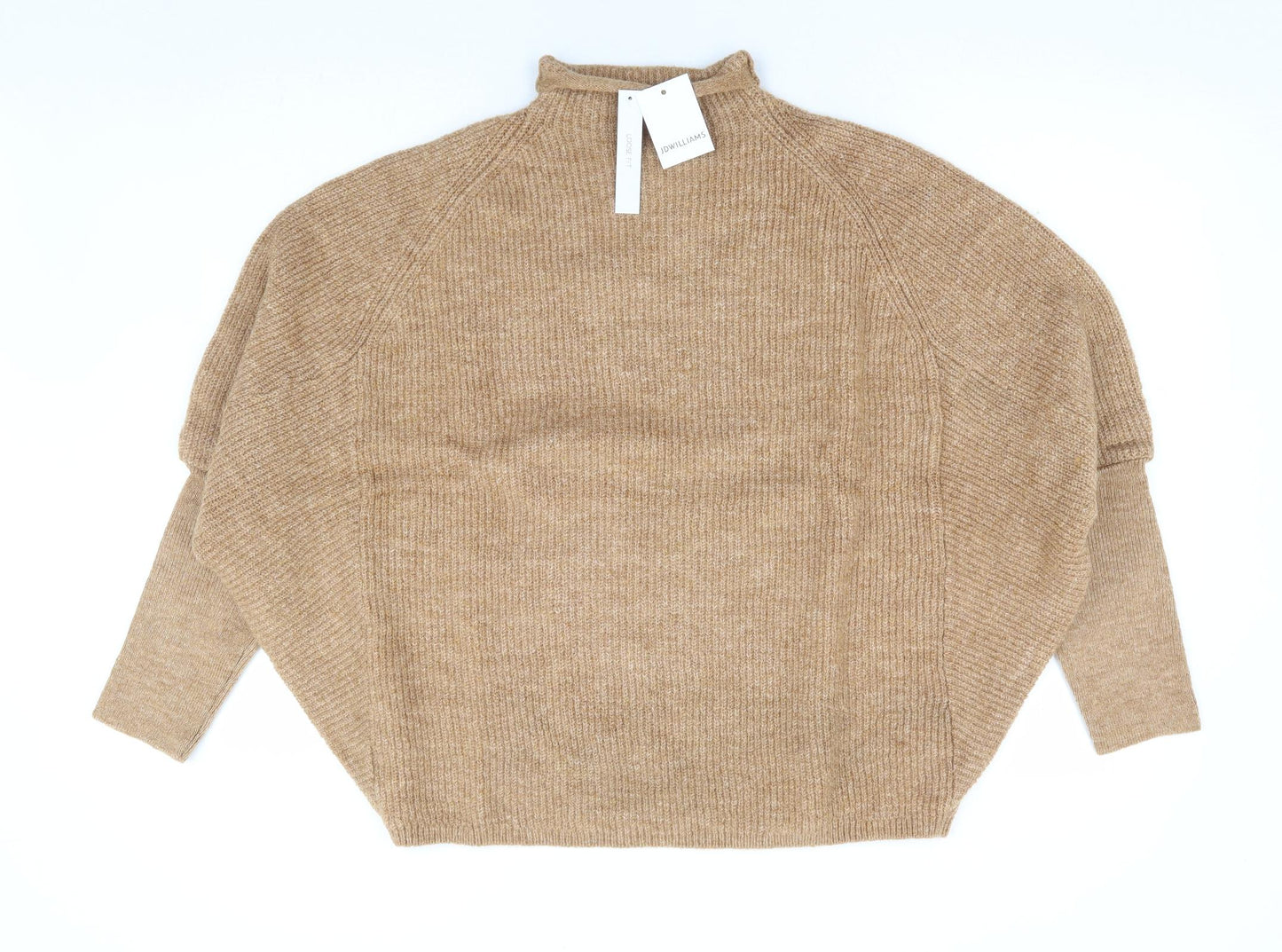 JD Williams Womens Brown Mock Neck Acrylic Pullover Jumper Size 16 - Loose Fit Batwing