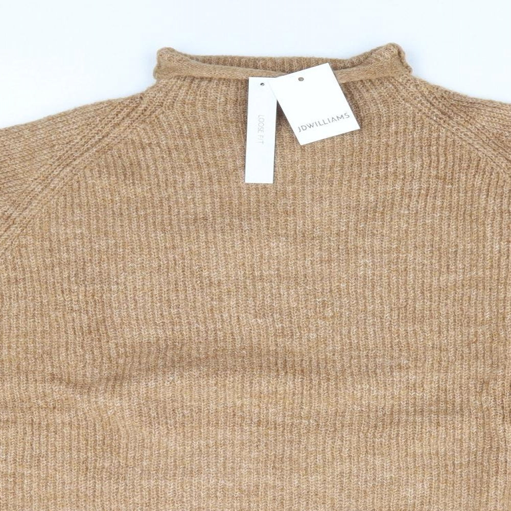 JD Williams Womens Brown Mock Neck Acrylic Pullover Jumper Size 16 - Loose Fit Batwing