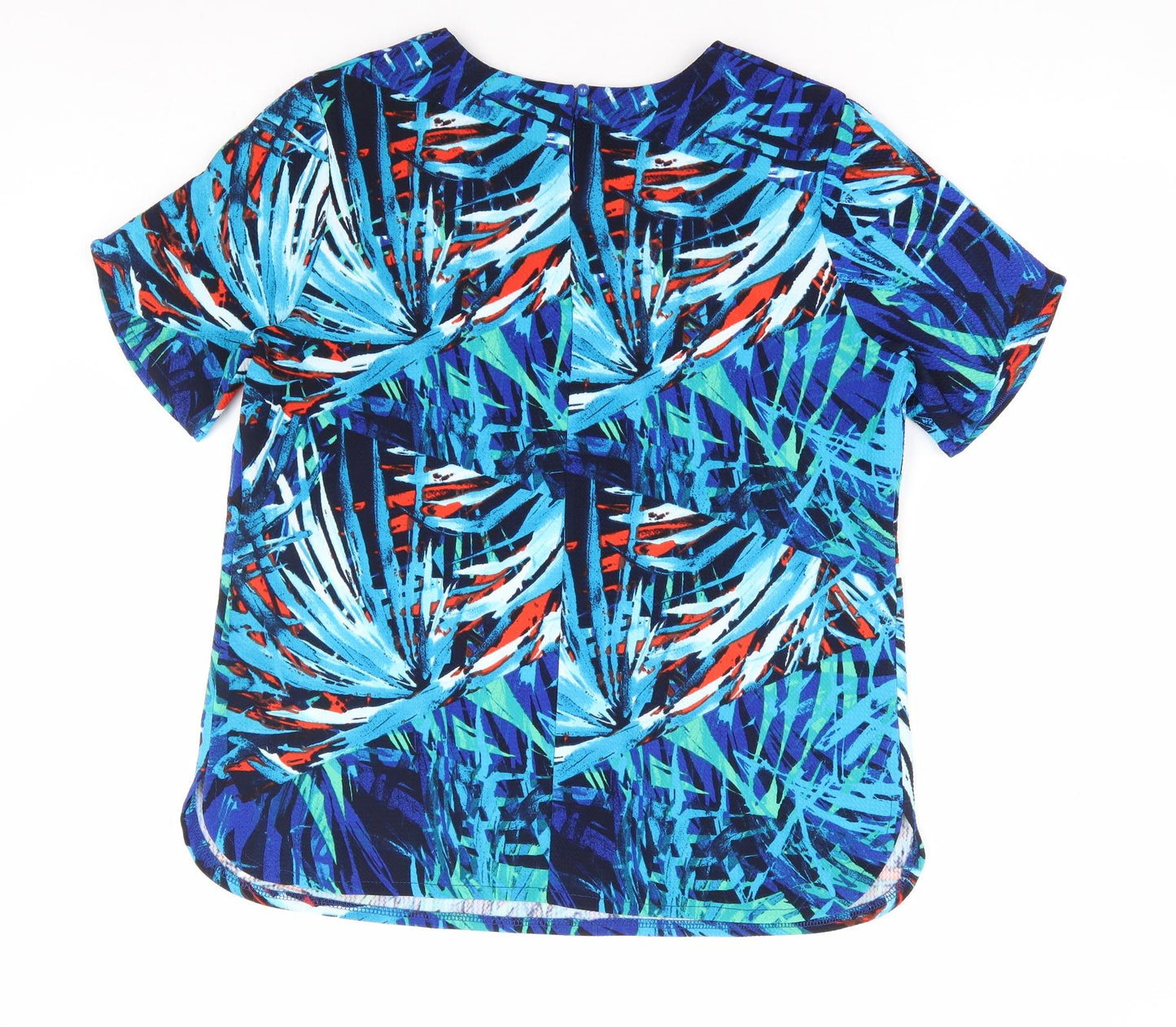 Label Be Womens Blue Geometric Polyester Basic T-Shirt Size 16 Round Neck