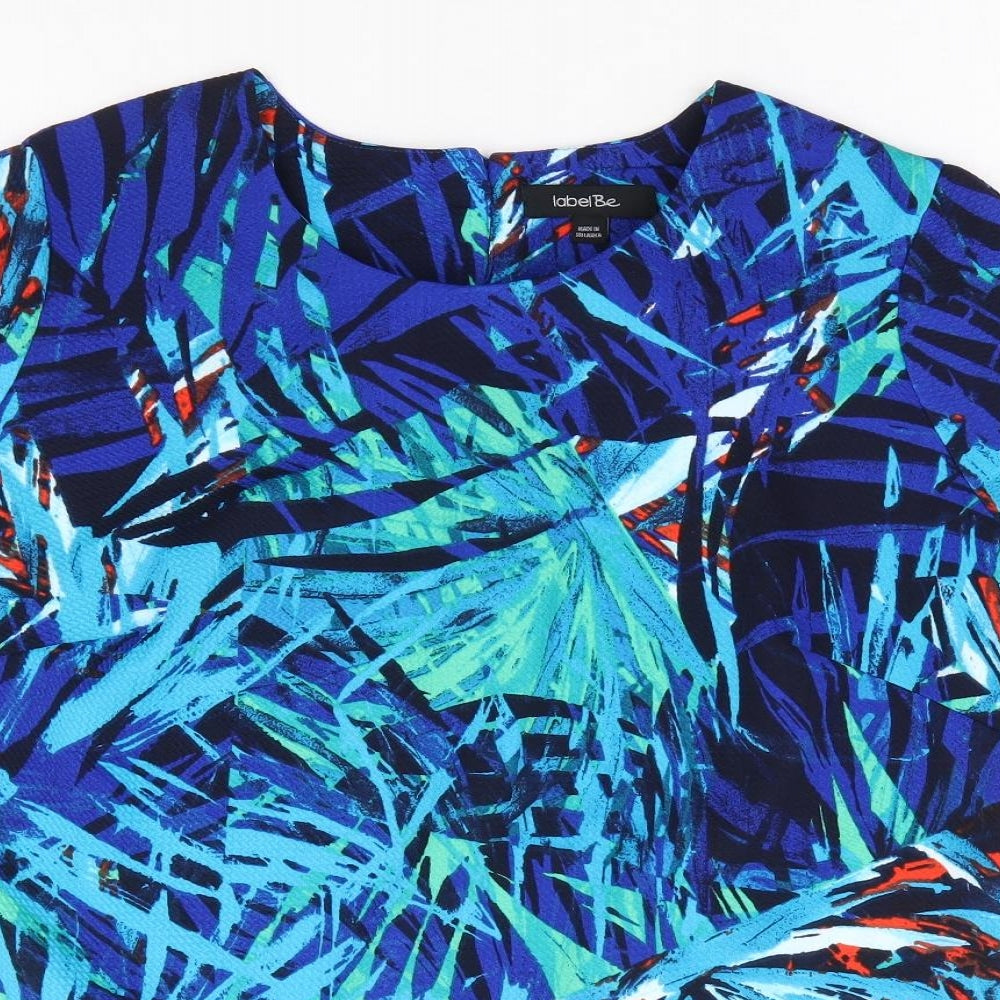 Label Be Womens Blue Geometric Polyester Basic T-Shirt Size 16 Round Neck