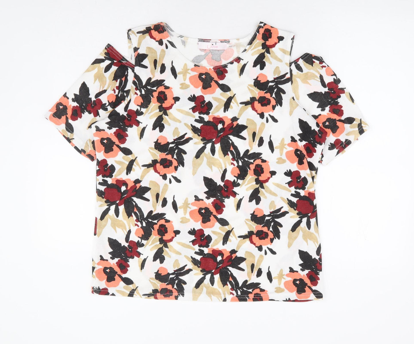 Julipa Womens Multicoloured Floral Polyester Basic T-Shirt Size 16 Round Neck - Cold Shoulder Detail
