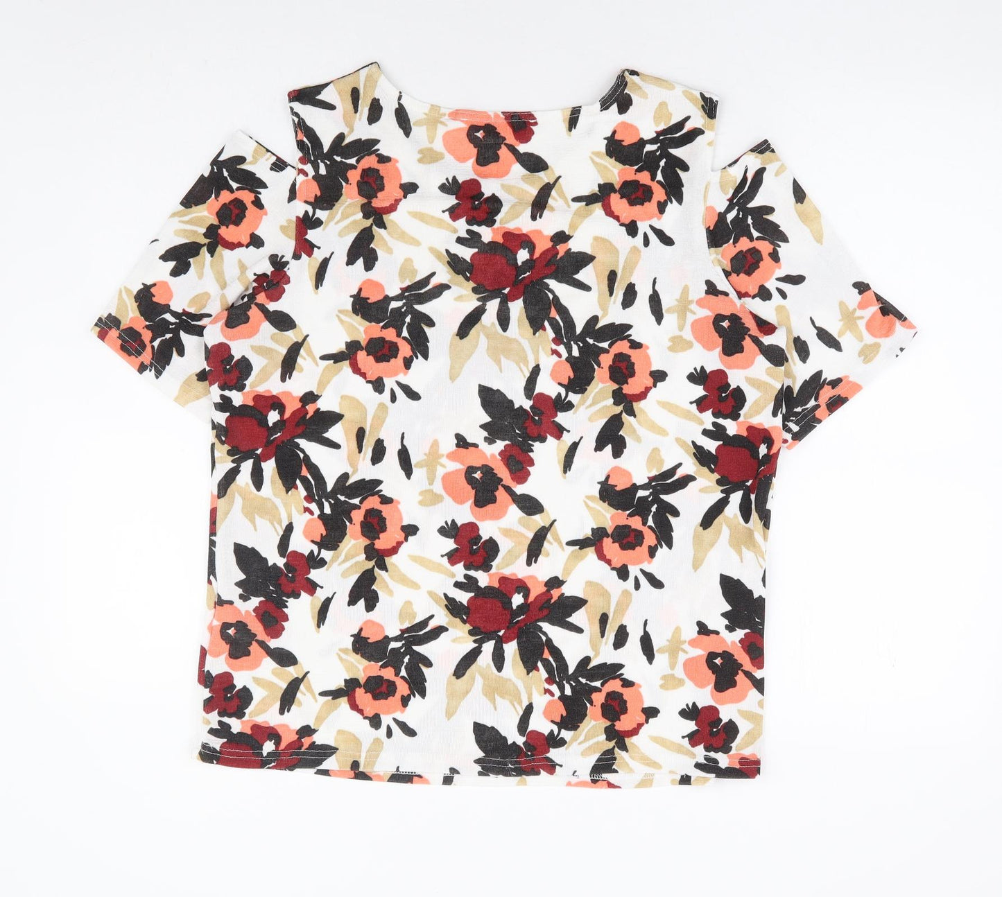 Julipa Womens Multicoloured Floral Polyester Basic T-Shirt Size 16 Round Neck - Cold Shoulder Detail