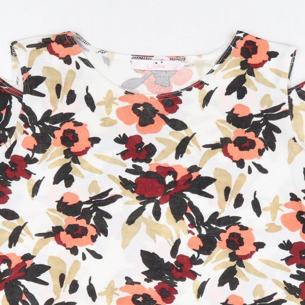Julipa Womens Multicoloured Floral Polyester Basic T-Shirt Size 16 Round Neck - Cold Shoulder Detail